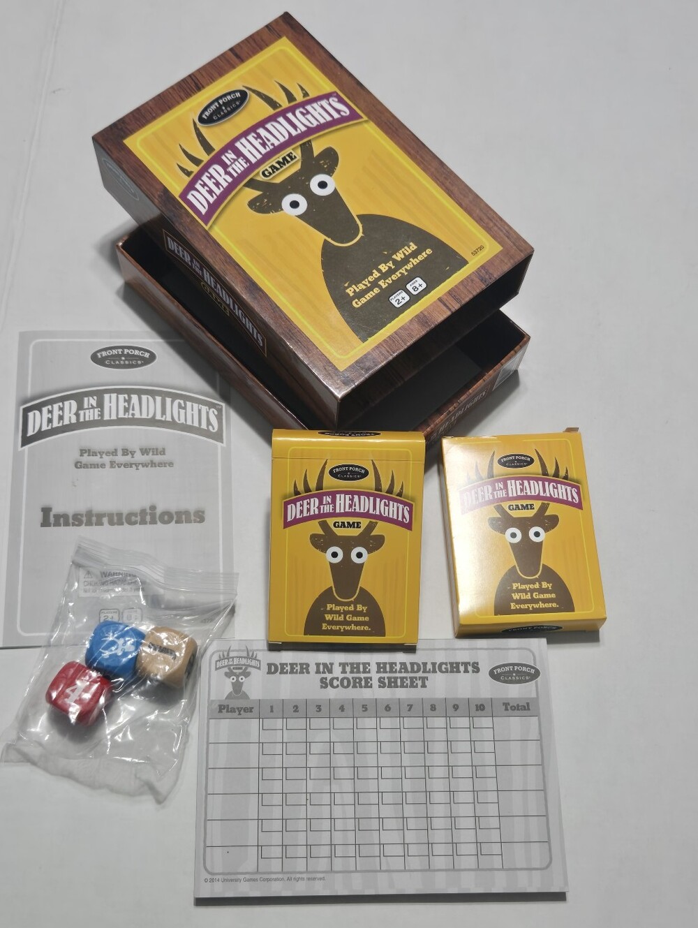 Deer in the Headlights Family Game, dice card game box set